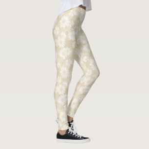 Leggings Margaritas blancas en estampado de flores beige
