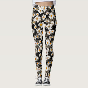 Leggings Margaritas blancas en estampado de flores negro