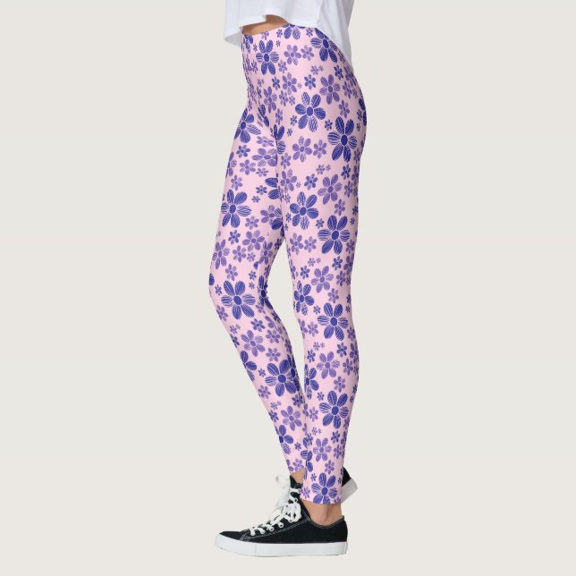Leggings Margaritas Moradas con Fondo Rosa (Izquierda)