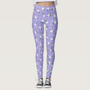 Leggings Margaritas sobre Cuadros (escala grande) Morado