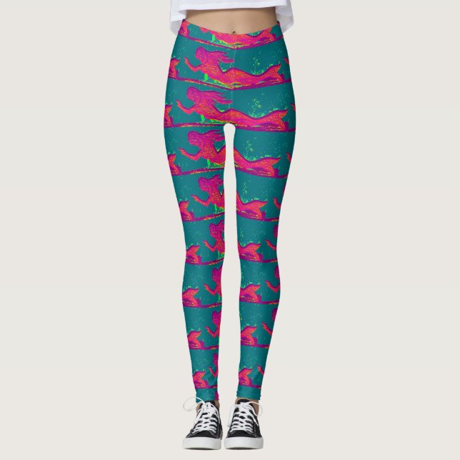 Leggings marimacho rojo natación patrón verde (Anverso)