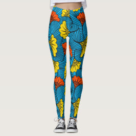 Leggings MARINOS | Láminas amarillas florales africanas de