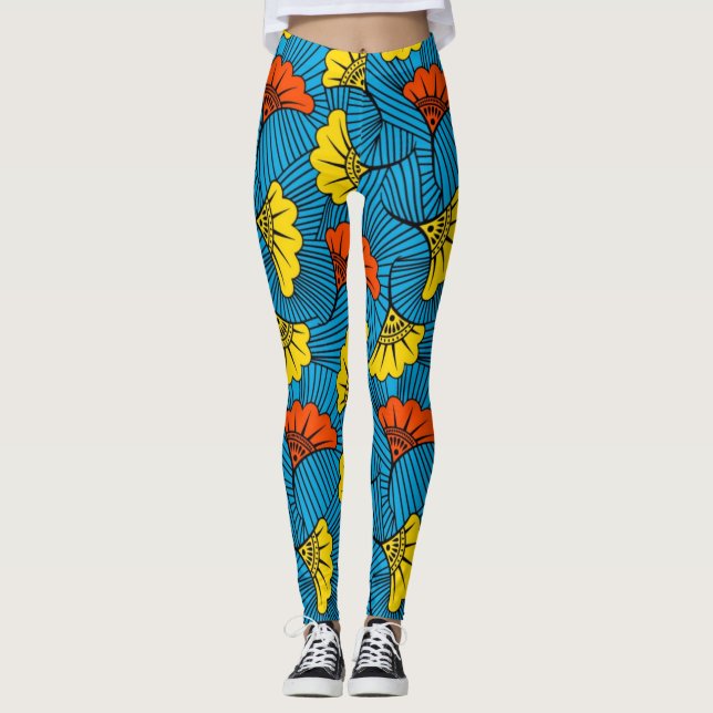 Leggings MARINOS | Láminas amarillas florales africanas de  (Anverso)
