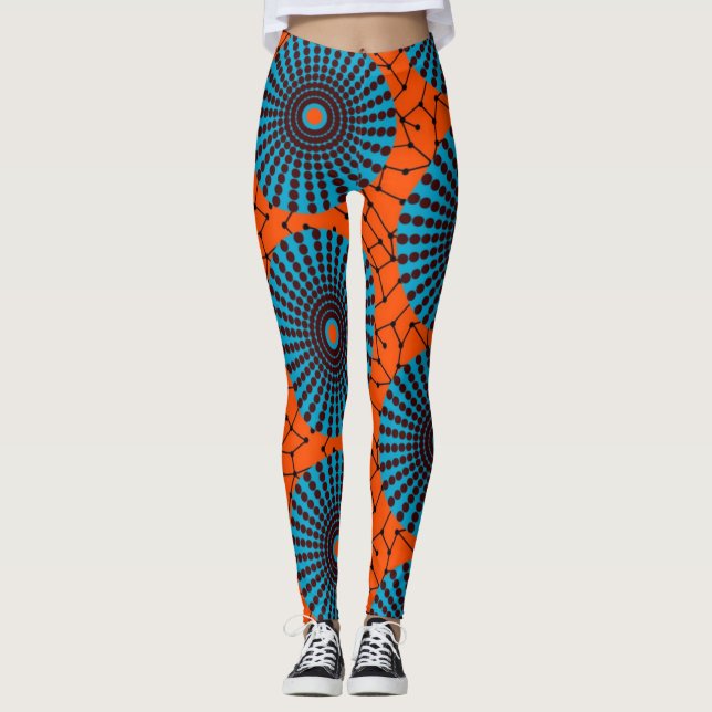 Leggings MARINOS | Láminas de pinturas africanas de Naranja (Anverso)