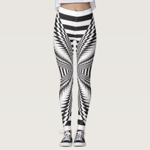 Leggings mariposa arabesca abstracta negra sobre blanco