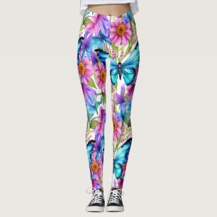 Leggings Mariposa azul en un campo de flores