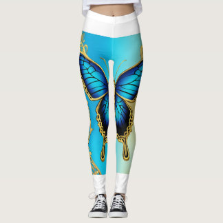 Leggings mariposa azul, metálica,