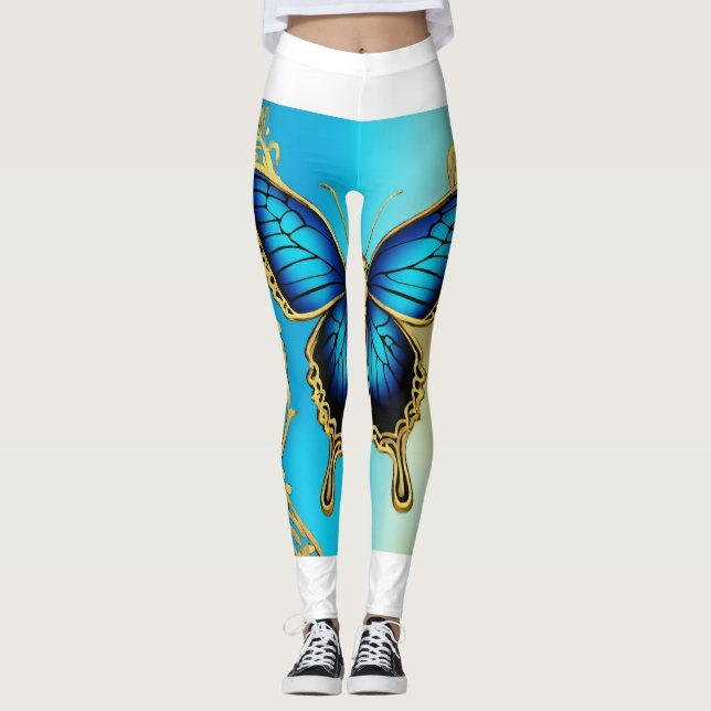 Leggings mariposa azul, metálica, (Anverso)