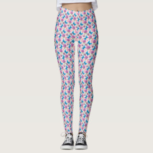 Leggings Mariposa Azul y Estampado Floral Púrpura