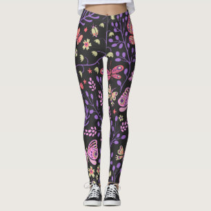 Leggings Mariposa Colorida Y Flores Rosa lindo