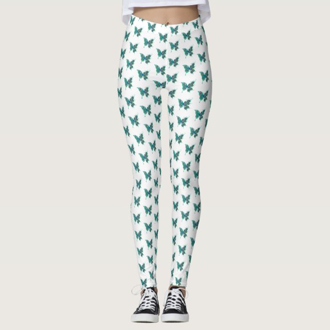 Leggings Mariposa con plumas de pavo real verde (Anverso)