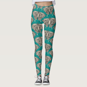 Leggings mariposa de cola aguda verde azulada negra
