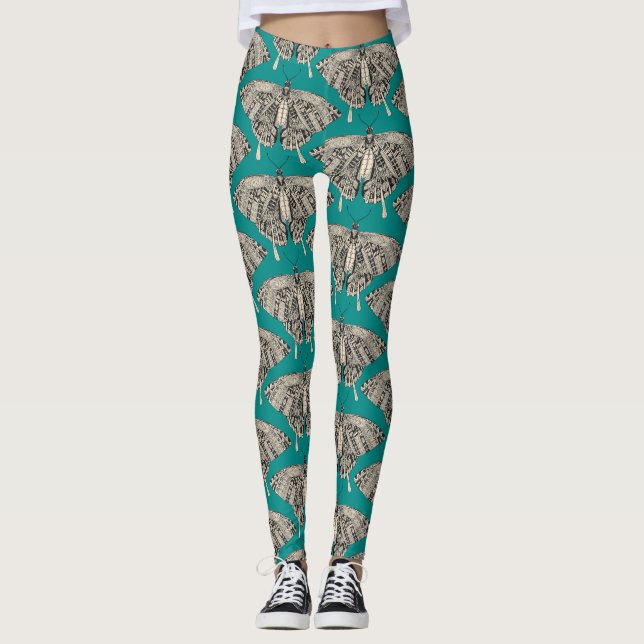 Leggings mariposa de cola aguda verde azulada negra (Anverso)
