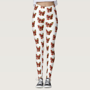 Leggings Mariposa de flor roja con rosas rojas