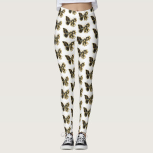 Leggings Mariposa de flores de oro con orquídea negra
