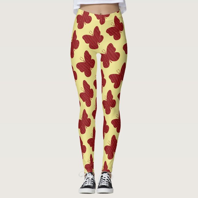 Leggings Mariposa de purpurina roja falsa (Anverso)