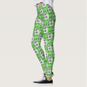 Leggings Mariposa En Diseño Verde De Patrón De Flor