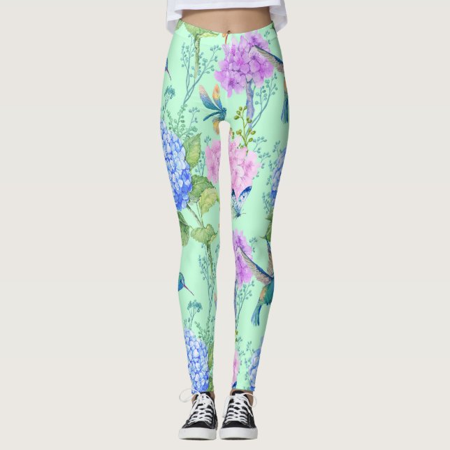 Leggings Mariposa floral de la libélula del colibrí del (Anverso)