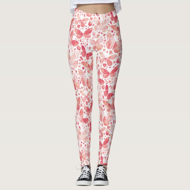 Leggings Mariposas Acuarela Coral Rosa (Anverso)