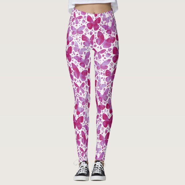 Leggings Mariposas Acuarela Magenta Rosa (Anverso)