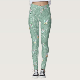 Leggings Mariposas acuarela sobre verde menta