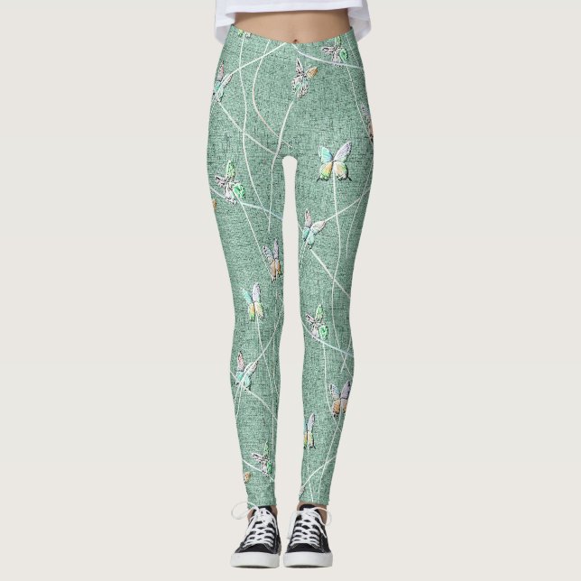 Leggings Mariposas acuarela sobre verde menta (Anverso)