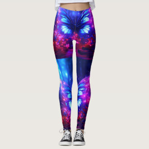 Leggings Mariposas Azules y Moradas en una Ajustada Persona