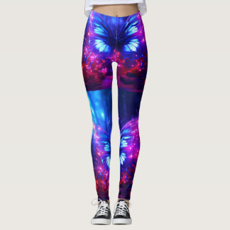 Leggings Mariposas Azules y Moradas en una Ajustada Persona