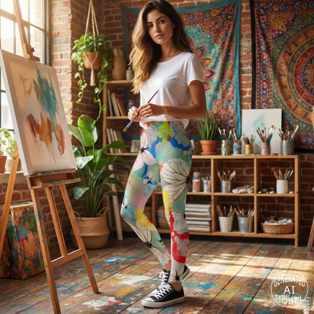 Leggings Mariposas Blancas Abstractas Salpicadura de Pintur (Subido por el creador)