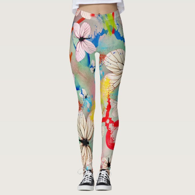 Leggings Mariposas blancas pintando las puntas y los pincel (Anverso)