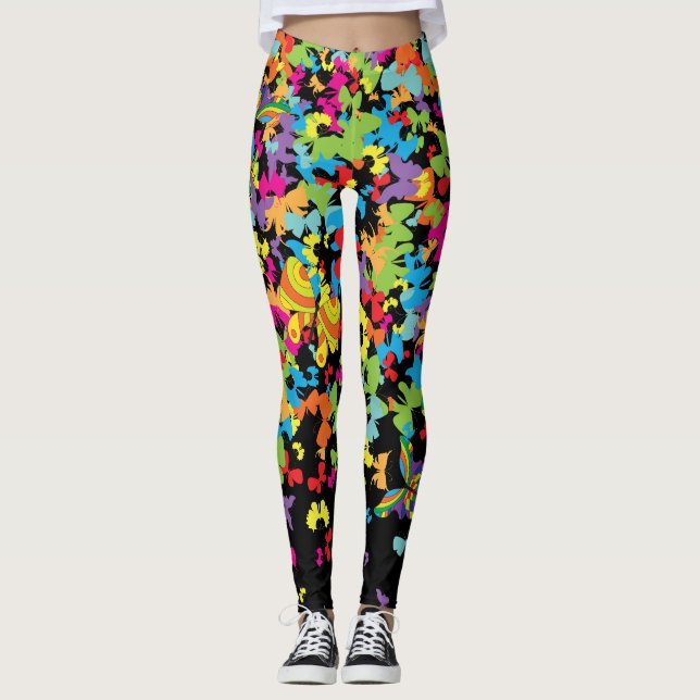 Leggings Mariposas coloridas 01.bw Negro BG (Anverso)