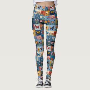 Leggings Mariposas Coloridas Y Flores Silvestres Parche