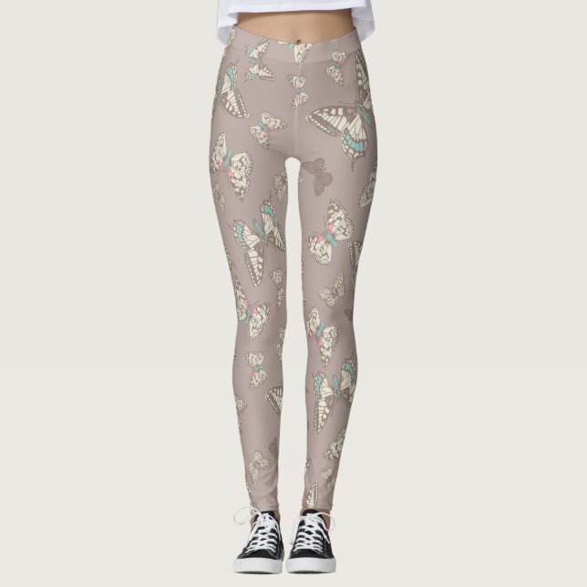 Leggings Mariposas de arte con tinta, piernas grises marron (Anverso)