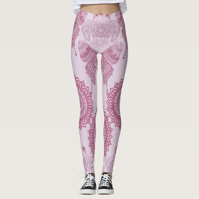 Leggings Mariposas de diseño únicas Mandala Zen l Yoga rosa (Anverso)