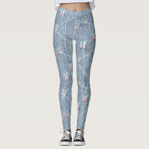 Leggings Mariposas de relieve al acuarela sobre lino azul d