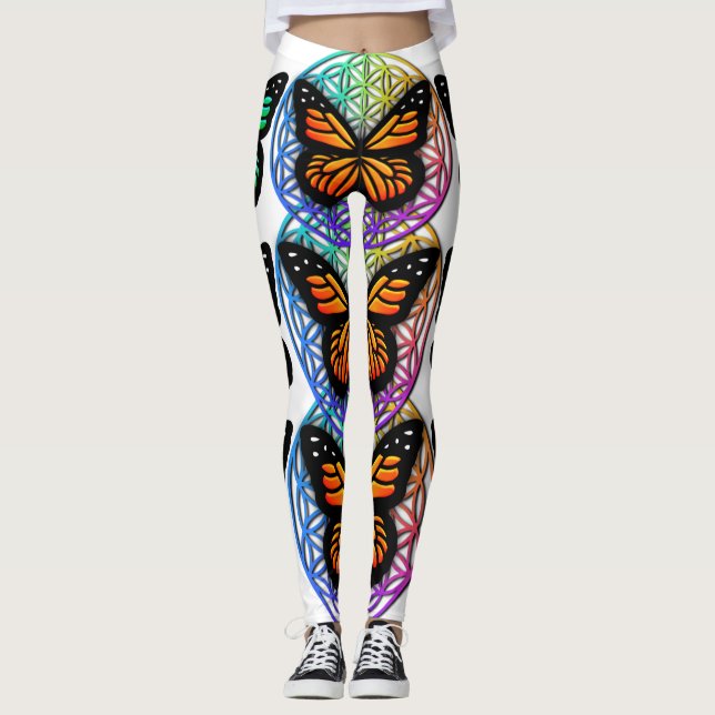 Leggings Mariposas elegantes y coloridas flores de vida (Anverso)