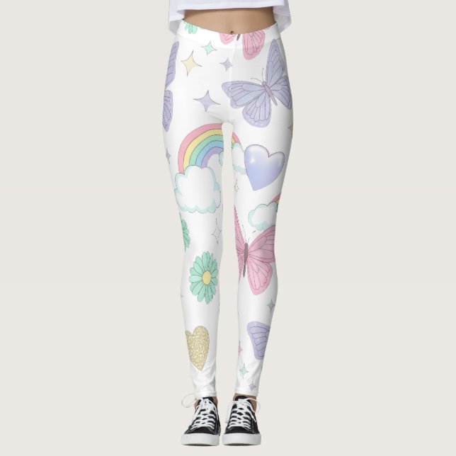 Leggings Mariposas, flores y arcoiris cúpulas Pastel (Anverso)