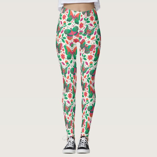 Leggings Mariposas, flores y hojas (Anverso)