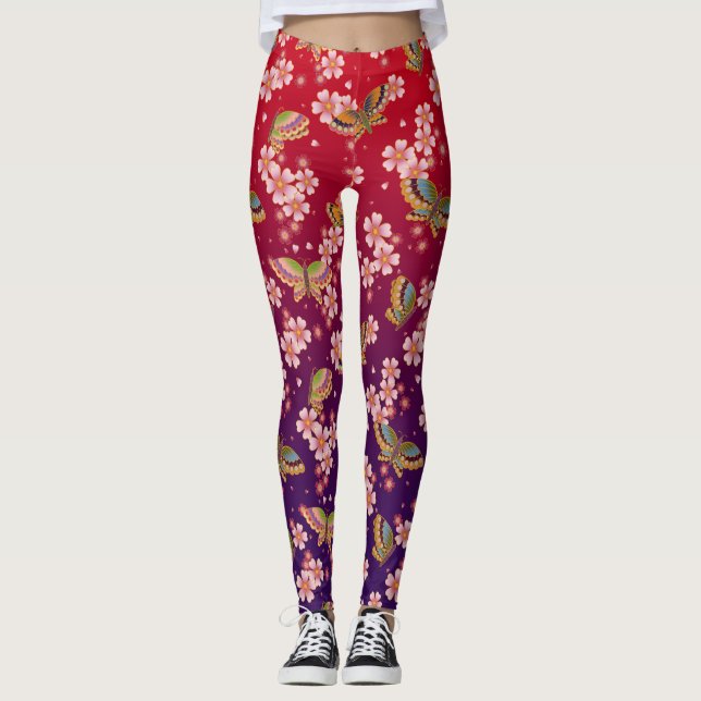 Leggings Mariposas japonesas en medio de la ducha Sakura Ro (Anverso)
