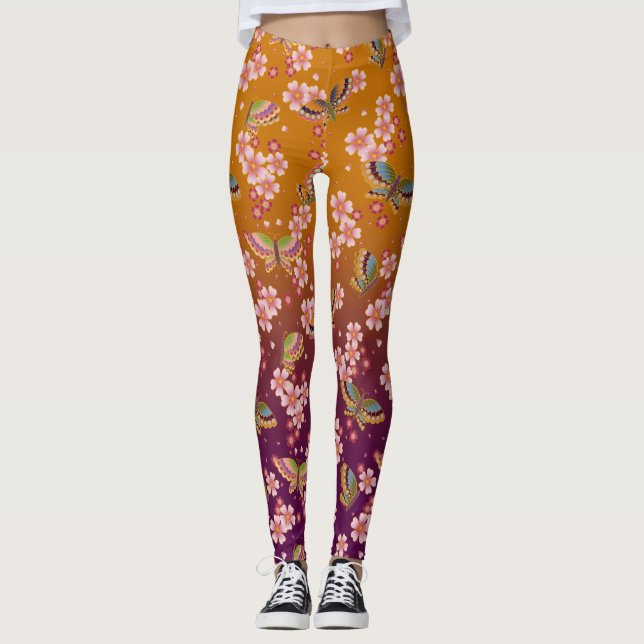 Leggings Mariposas japonesas en medio del Sakura florecen e (Anverso)