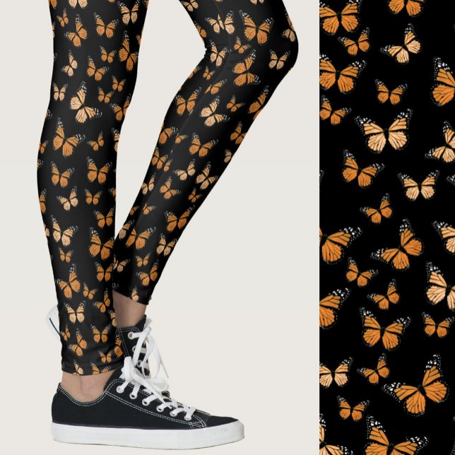 Leggings Mariposas Monarca Patrón Negros Caprichosos (Subido por el creador)