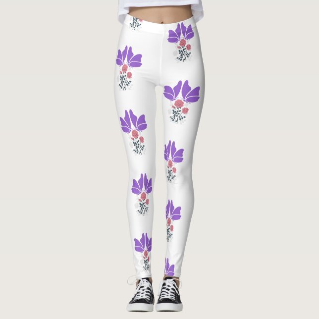 Leggings Mariposas moradas y flores (Anverso)