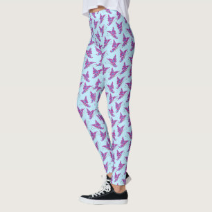 Leggings Mariposas púrpura en impresión de azul claro y mar