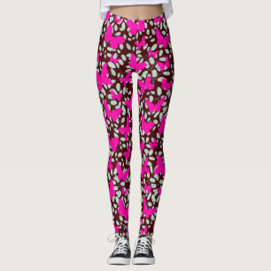 Leggings Mariposas rosadas en plantas D fondo rojo