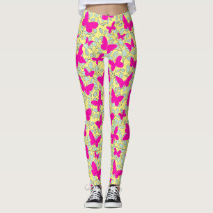 Leggings Mariposas rosadas en plantas Fondo amarillo