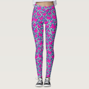 Leggings Mariposas rosadas en plantas Fondo azul