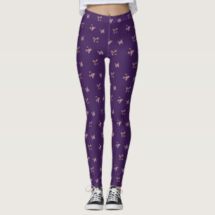 Leggings Mariposas rosadas y moradas reales de seda