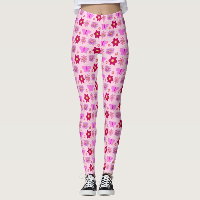 Leggings Mariposas y flores de bebé rosa (Anverso)