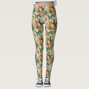 Leggings Mariposas y flores de época coloridas (10)