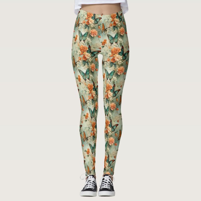 Leggings Mariposas y flores de época coloridas (10) (Anverso)